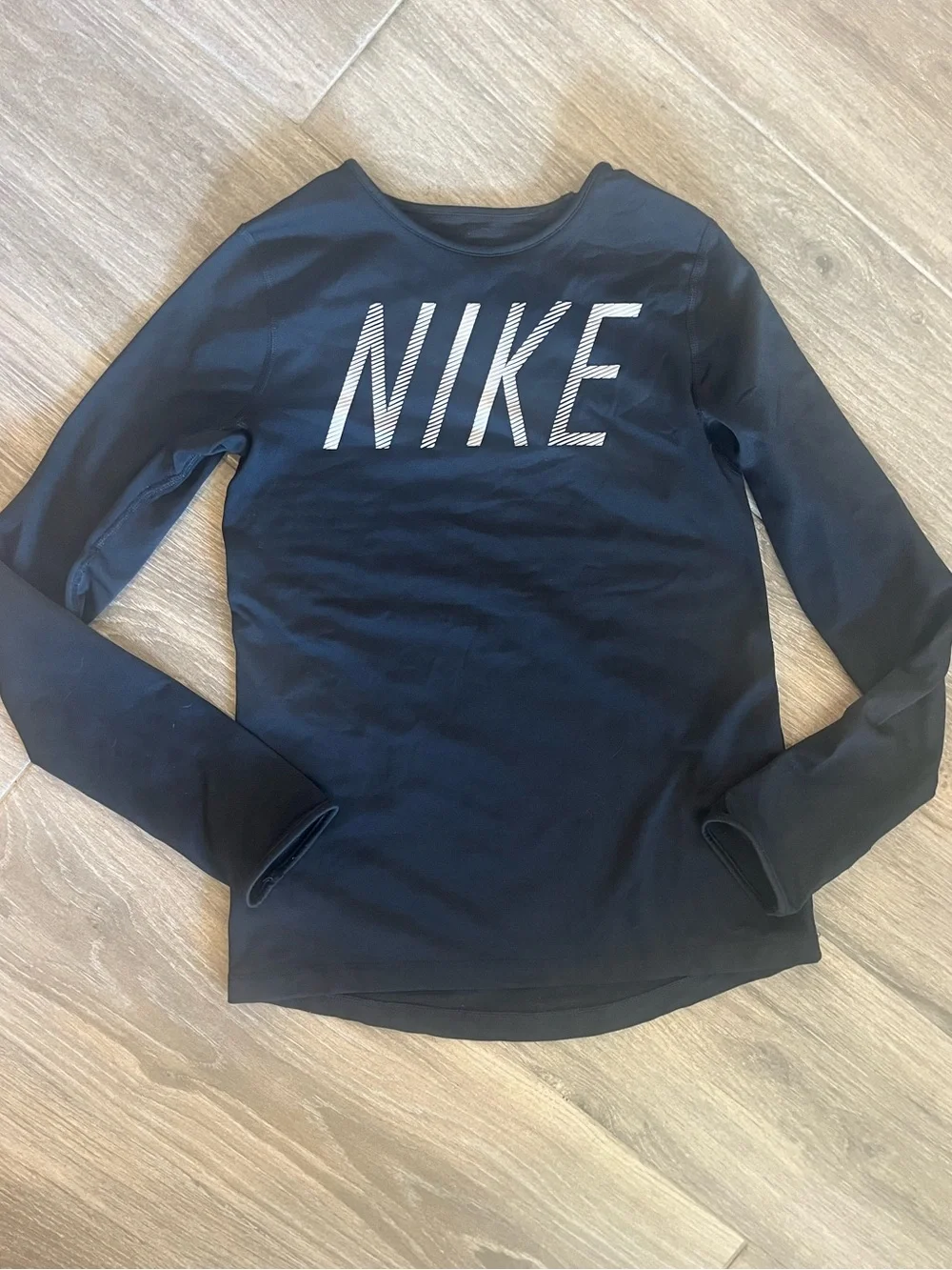 Nike Black Long Sleeve Tee with White Striped Logo